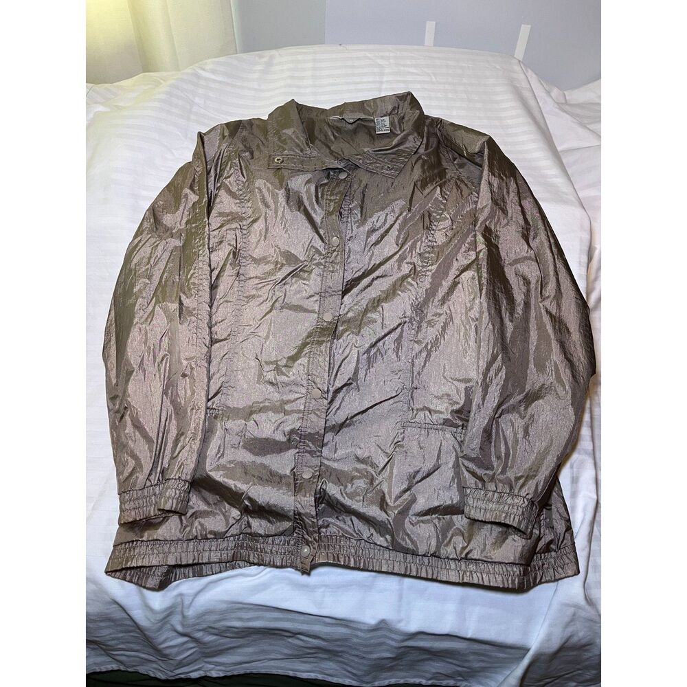 Haband Women’s Metallic Windbreaker Jacket Bronze Snap Front Plus Size 3X